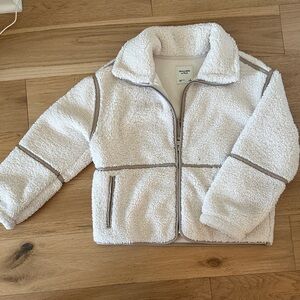 Abercrombie & Fitch Cream Sherpa Zip Jacket with Taupe Trim